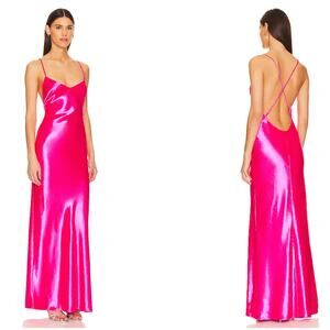 Lovers and Friends x Anja Dujaković Vida hot pink satin maxi dress gown XXS